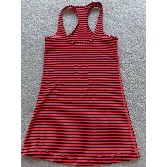 Lemon Tops - Lululemon Women's RACERBACK TANK TOP Orange Black Striped Size 2 Yoga/GYM/Run